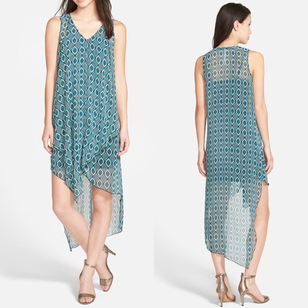 Kensie Geo Print Ellipse Light High Low Asymm sleeveless Maxi Dress Women Cover